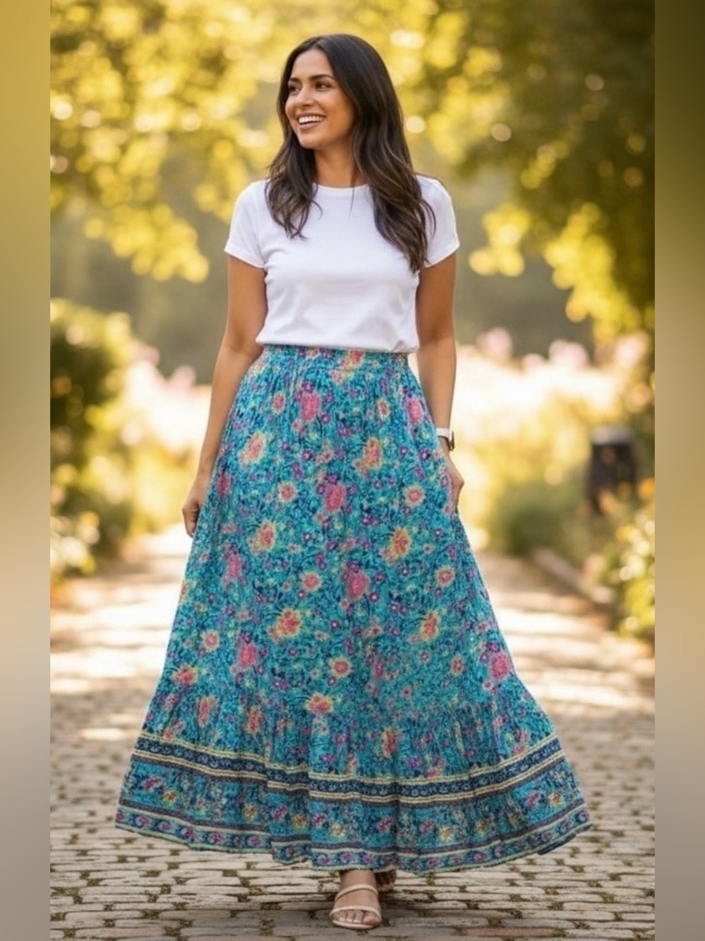 MEROKEETY Boho Floral
Print Pleated Skirt size L